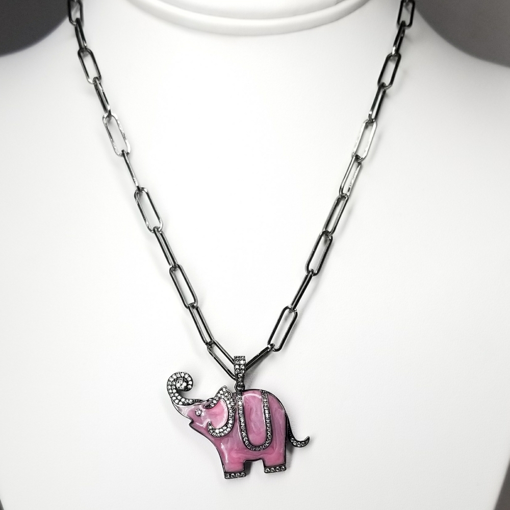 NWT Pink Enamel Elephant Pendant Charm Pave CZ NEW
